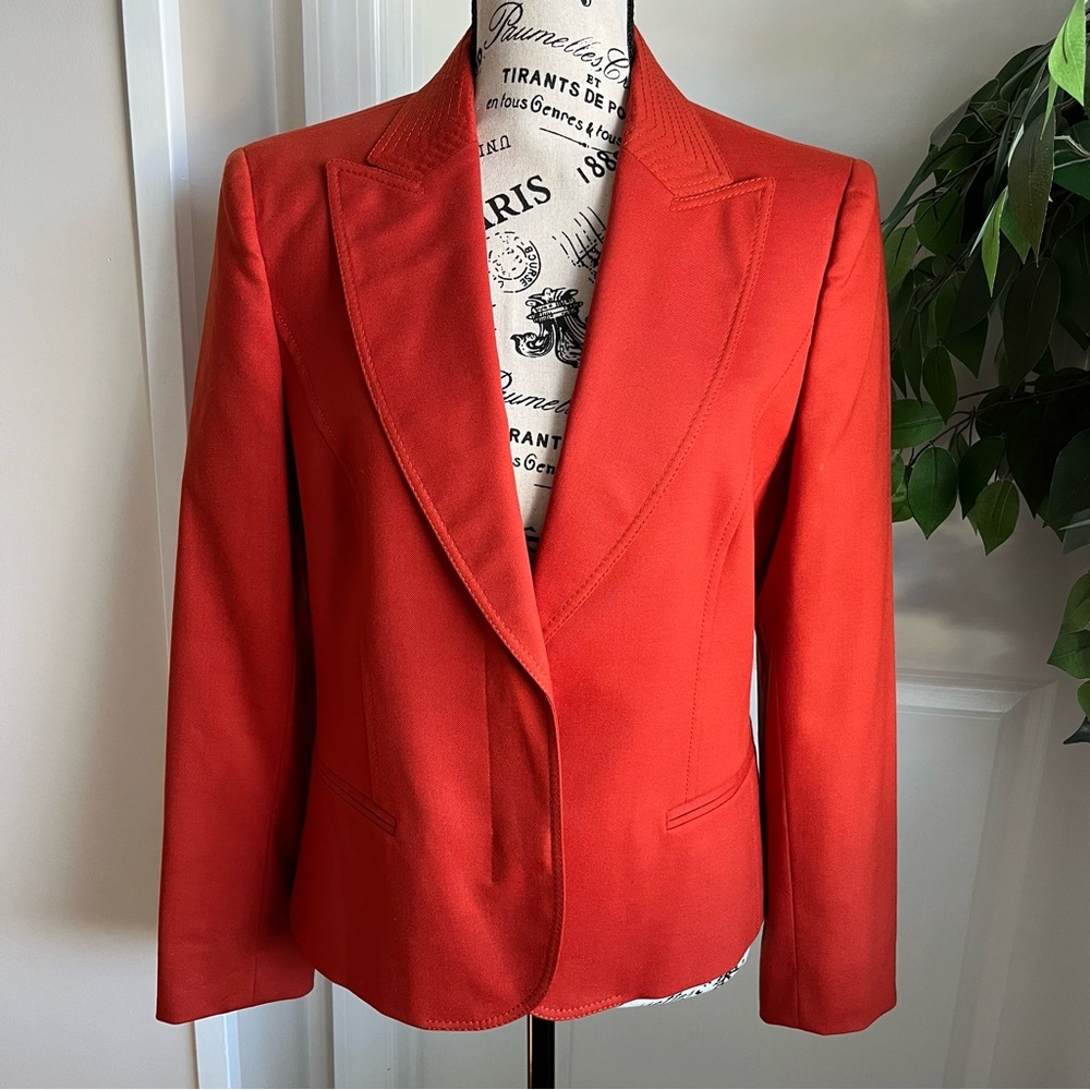 Les Copains Wool Single Breasted Hidden Button Blazer Orange Sz 8